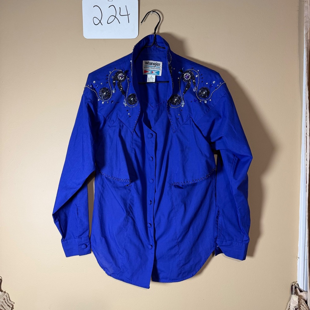 Vintage Wrangler Authentic Western Apparel Blue Beaded Sequin Shirt womens small